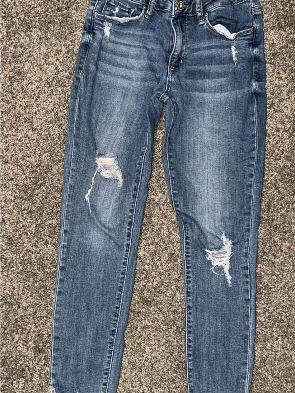 Women's Ripped Mid-Blue Skinny Jeans